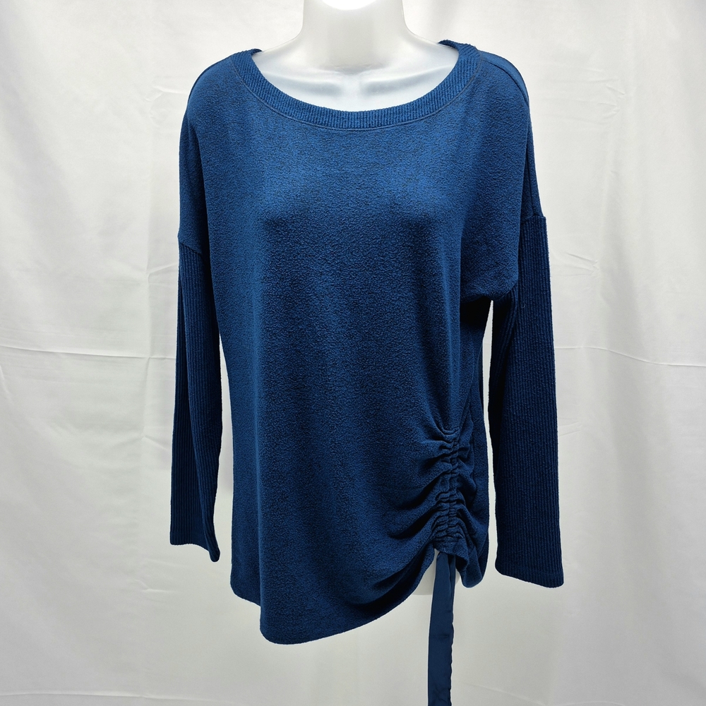 WHBM Blue Ruched Side Sweater Knit Tunic Top Size Small